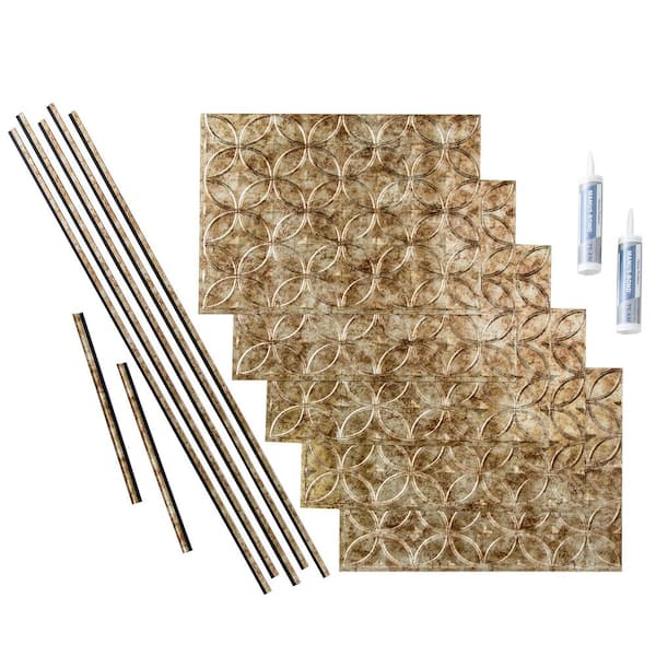 Fasade Rings 18 in. x 24 in. Bermuda Bronze Vinyl Decorative Wall Tile Backsplash 15 sq. ft. Kit