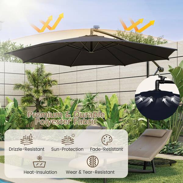 Costway 10 ft. Solar-Lighted 112 LED Cantilever Offset Patio