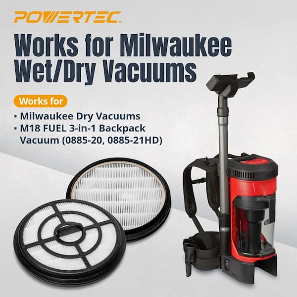 POWERTEC Wet Dry Vacuum HEPA Filter for Milwaukee M18 0885-20