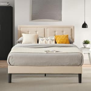 Upholstered Premium Platform Bed Frame ，60.4 in.W，Beige Queen Metal + Wood Frame With Adjustable headboard Platform Bed