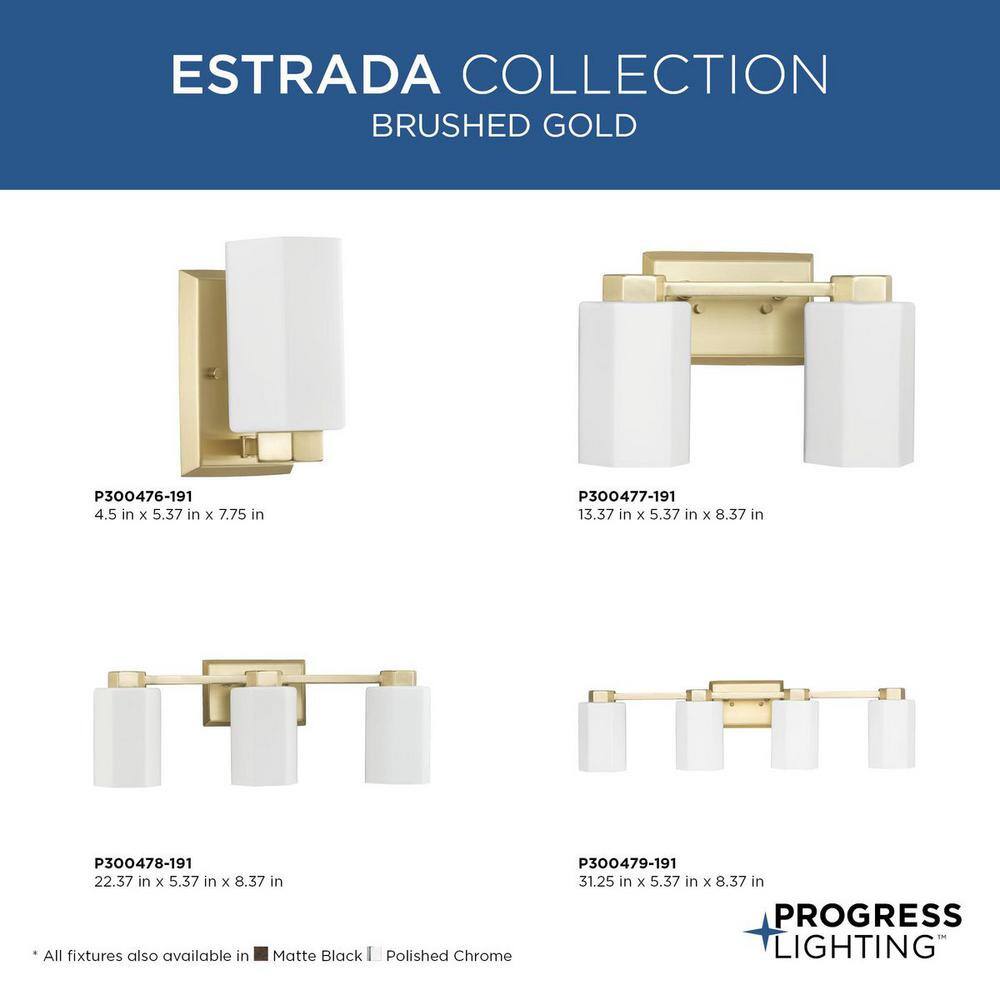 Estrada Brushed Gold 2-Light Vanity with Opal Glass Shades