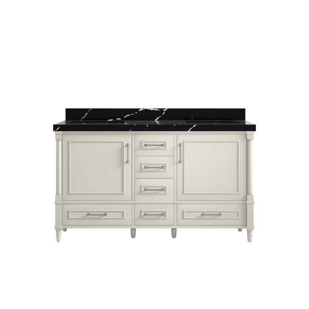 Hudson 60 in. Double Sink Freestanding Alabaster Bath Vanity with Calacatta Black Quartz Top Unassembled price history on PriceWatchPro