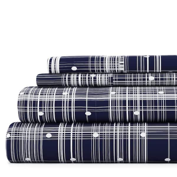 Becky Cameron 4-Piece Navy Geometric Microfiber Full Sheet Set
