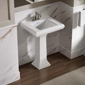 Memoirs 24.2 x 19.75 Pedestal Bathroom Sink in White Ceramic with Overflow Drain