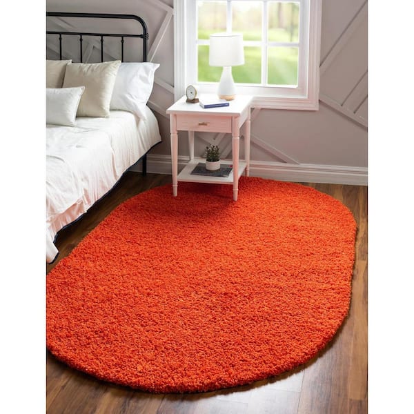 Solid Shag Tiger Orange 3 ft. 3 in. x 5 ft. 3 in. Area Rug