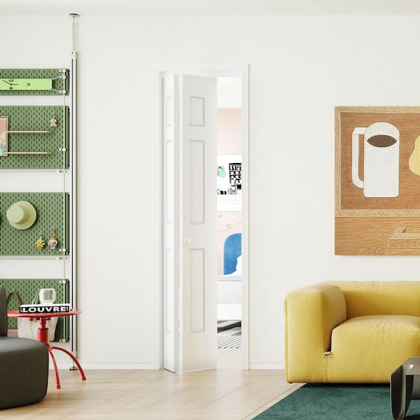 28 in. x 80 in. 6-Panel, Textured, MDF, White, Hollow Core, Composite, DIY Painted Bi-fold Door with Hardware Kits