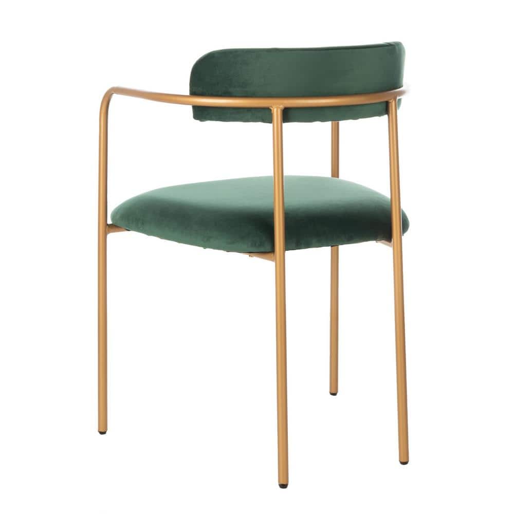 Malachite Green Velvet & Gold Metal Upholstered Side Chair