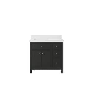 Sonoma 36 in. W x 22 in. D x 36 in. H Left Offset Sink Bath Vanity in Black Top with 2" White Quartz Top