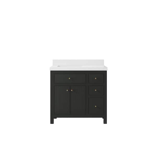 Willow Collections Sonoma 36 in. W x 22 in. D x 36 in. H Left Offset Sink Bath Vanity in Black Top with 2" White Quartz Top