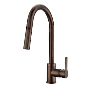 Fenton Single Handle Deck Mount Gooseneck Pull Down Spray Kitchen Faucet with Lever Handle 2 in Oil Rubbed Bronze