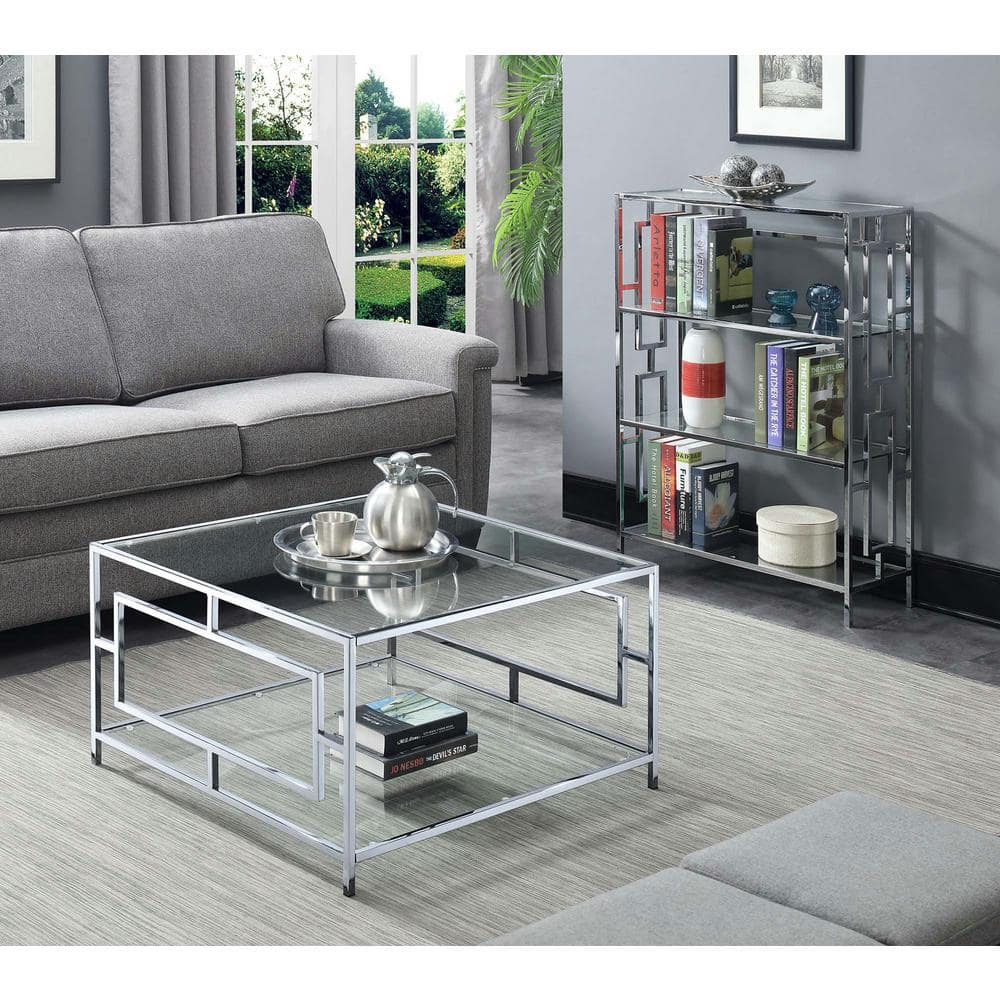 Chic Chrome and Clear Glass Square Coffee Table