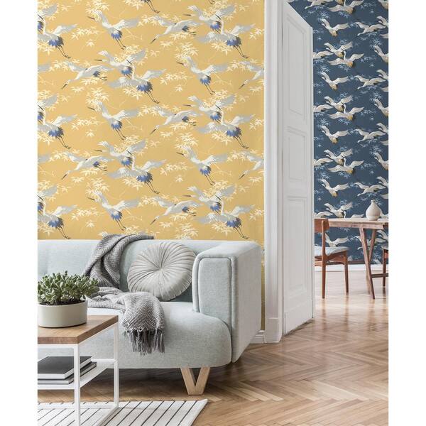 Fine Decor Saura Yellow Cranes Paper Non-Pasted Matte Wallpaper M1655 - The Home Depot Fine Decor Saura Yellow Cranes Paper Non-Pasted Matte Wallpaper M1655 - The Home Depot
