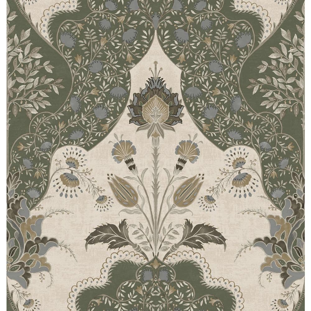 A-Street Prints Auden Green Floral Grandeur Wallpaper Sample