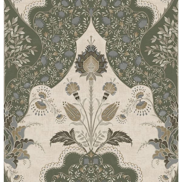 A-Street Prints Auden Green Floral Grandeur Wallpaper Sample