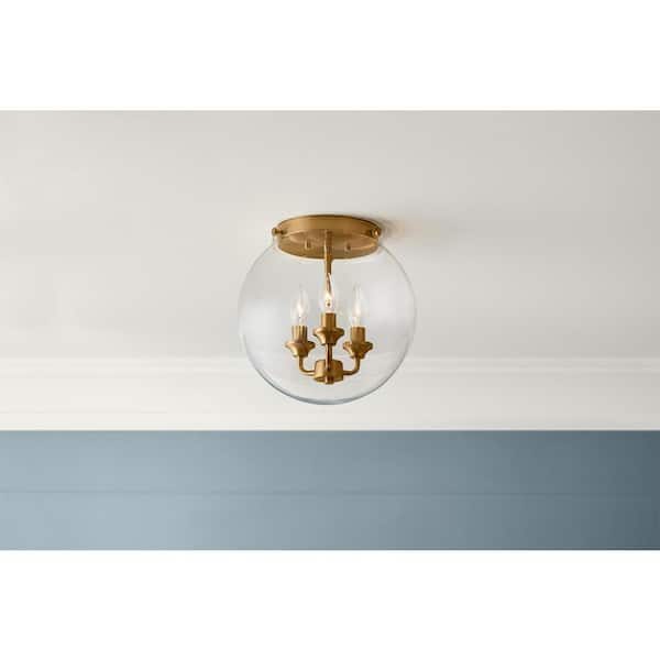 Home Decorators Collection Gardenbrook 12.25 in. 3-Light Brushed Gold Flush Mount with Clear Glass Shade