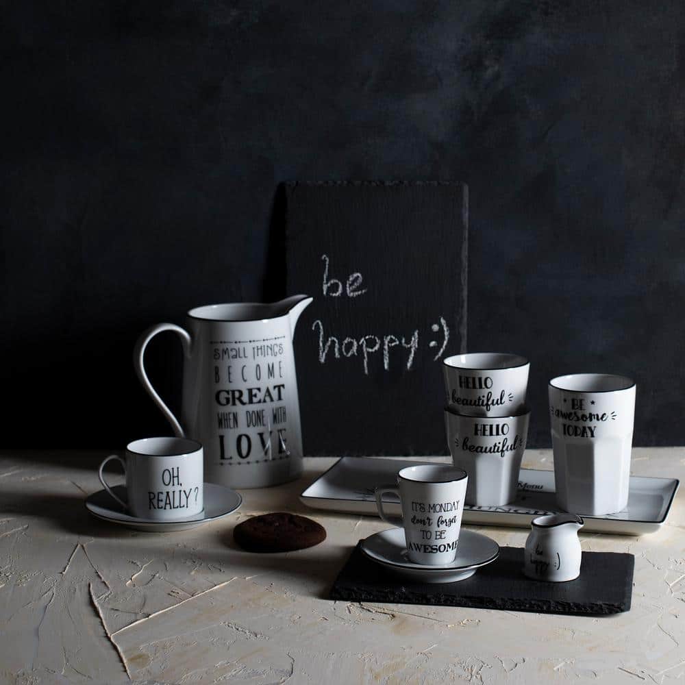Be Happy White Ceramic 4-Piece Mug Set