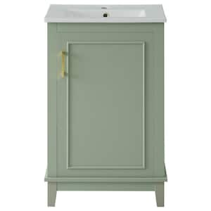 20 in. W x 15.5 in. D x 33.3 in. H Single Sink Freestanding Bath Vanity in Green with White Ceramic Top and Storage