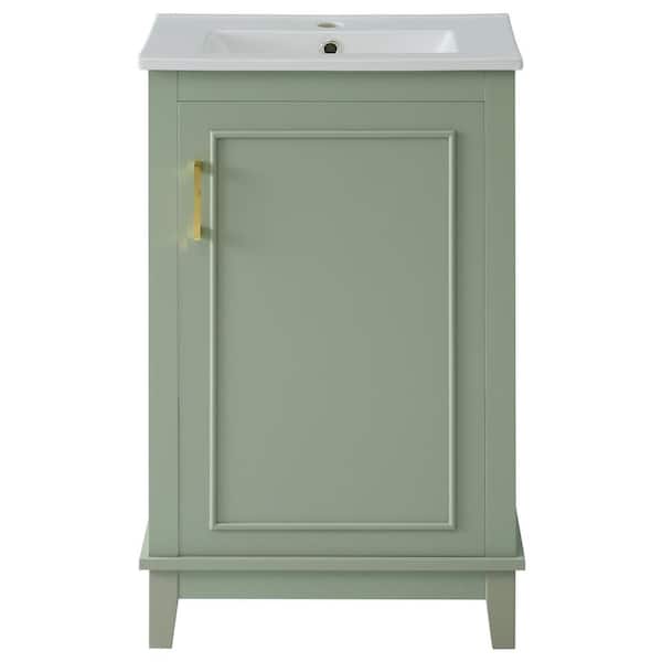EPOWP 20 in. W x 15.5 in. D x 33.3 in. H Single Sink Freestanding Bath Vanity in Green with White Ceramic Top and Storage