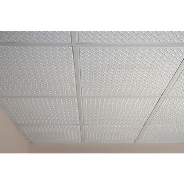 Diamond Plate White 2 ft. x 2 ft. Lay-in or Glue-up Ceiling Panel (Case of 6)