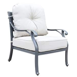 Dark Bronze Aluminum Frame Outdoor Lounge Chair with White Cushions for Balcony, Garden, Gazebo(2-Pack)