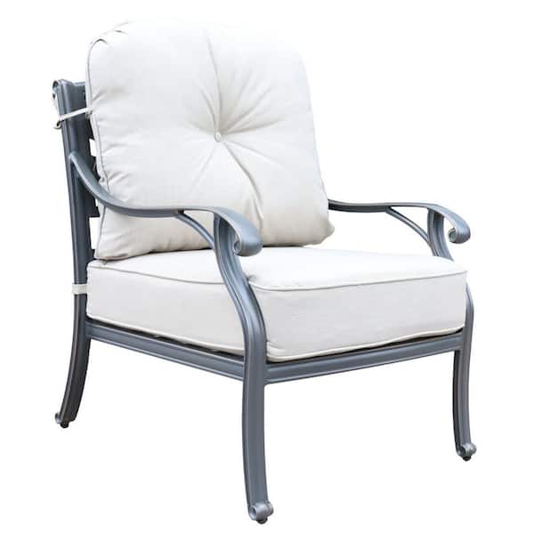 Mondawe Dark Bronze Aluminum Frame Outdoor Lounge Chair with White Cushions for Balcony, Garden, Gazebo(2-Pack)