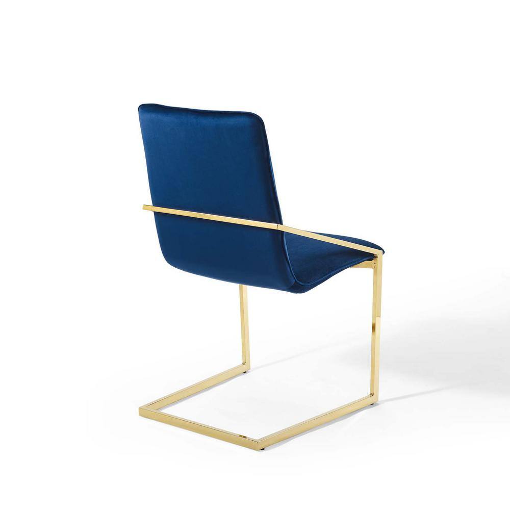 Elegant Gold Navy Velvet Upholstered Arm Chair with Geometric Metal Frame