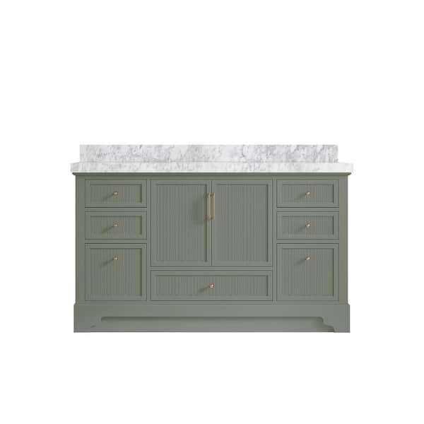 Willow Collections Alys 60 in. W x 22 in. D x 36 in. H Single Sink Bath Vanity in Evergreen with 2 in. Carrara Marble Top
