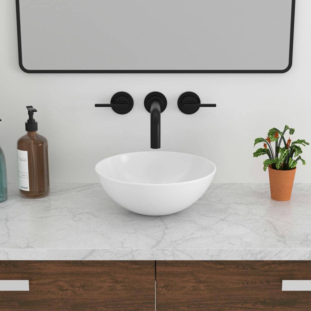 GhomeG LMP180GHG04 13"L White Ceramic Vessel Bathroom Sink Circular Drop-in Vanity Sink