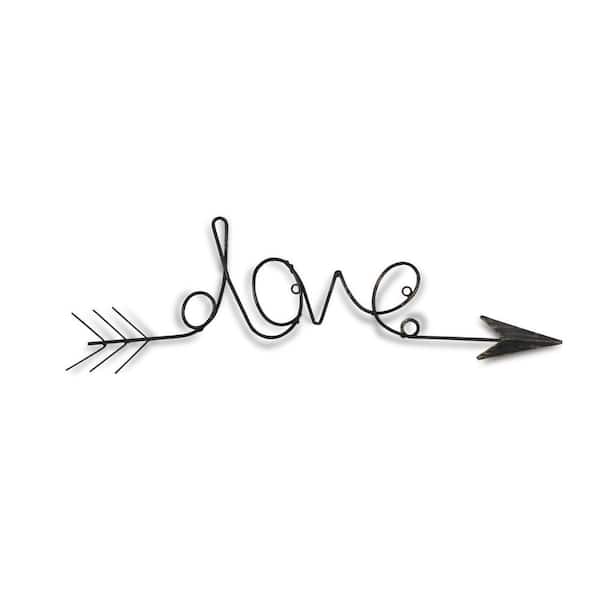 HomeRoots 24.5 in. x 8.25 in. Dark Gray Dark Handcrafted Love Arrow Metal Wall Art 1-Piece