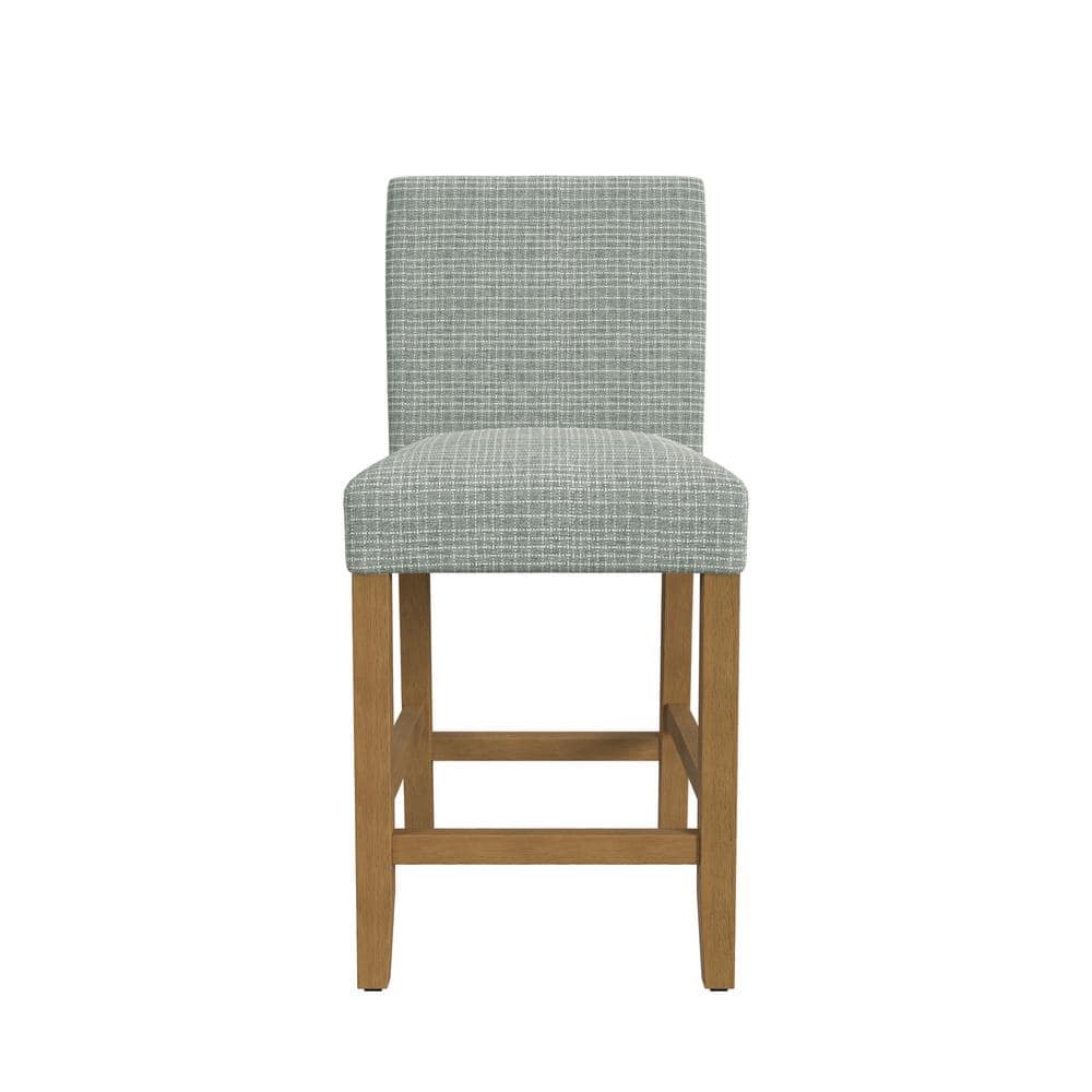 Gray Mini Grid Upholstered Counter Stool with Wood Legs