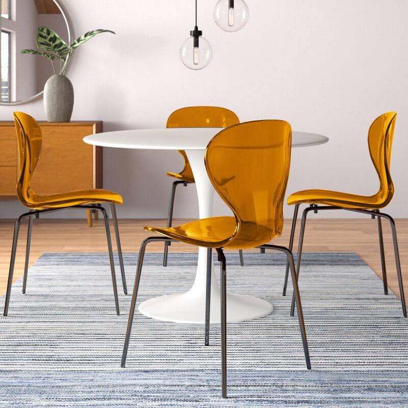 Amber Transparent Metal Side Chair with Black Base