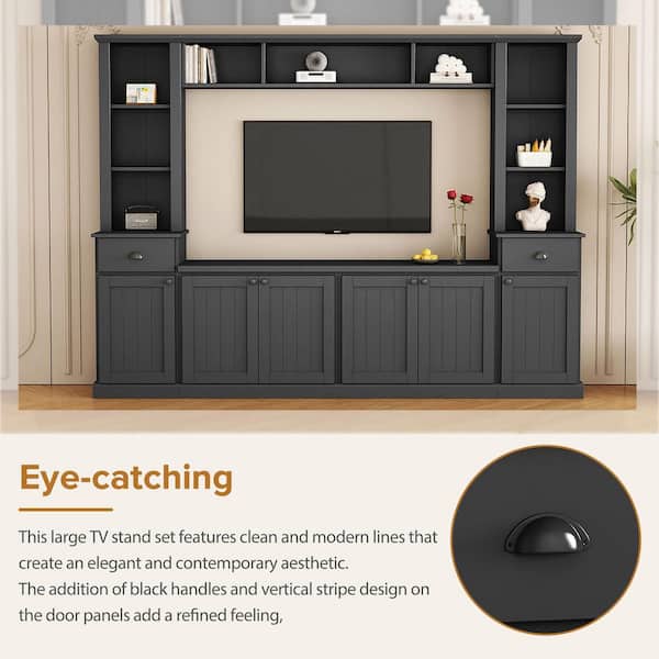 103 in. W x 15 in. D x 76.9 in. H Black Linen Cabinet with TV