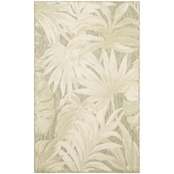 Aloha Ivory Sage 3 ft. x 4 ft. Palmette Contemporary Area Rug