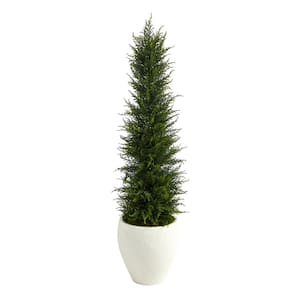 4 ft. Indoor/Outdoor Cypress Artificial Tree in White Planter UV Resistant