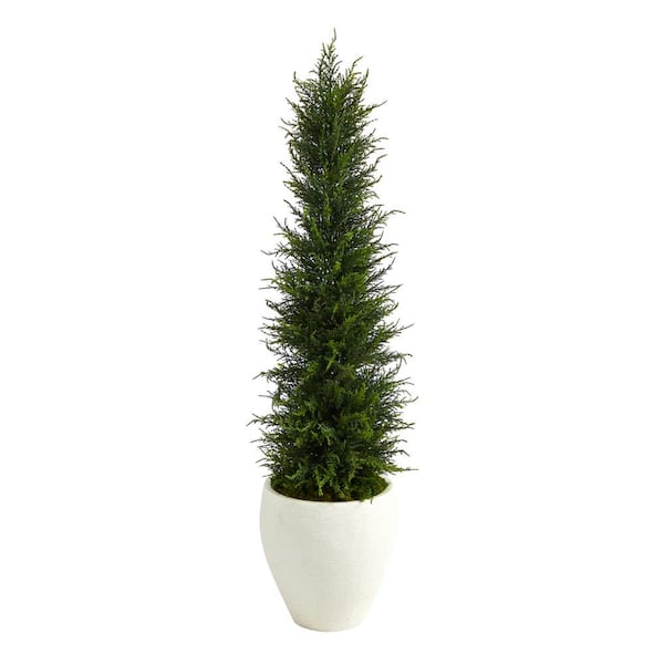 Nearly Natural 4 ft. Indoor/Outdoor Cypress Artificial Tree in White ...
