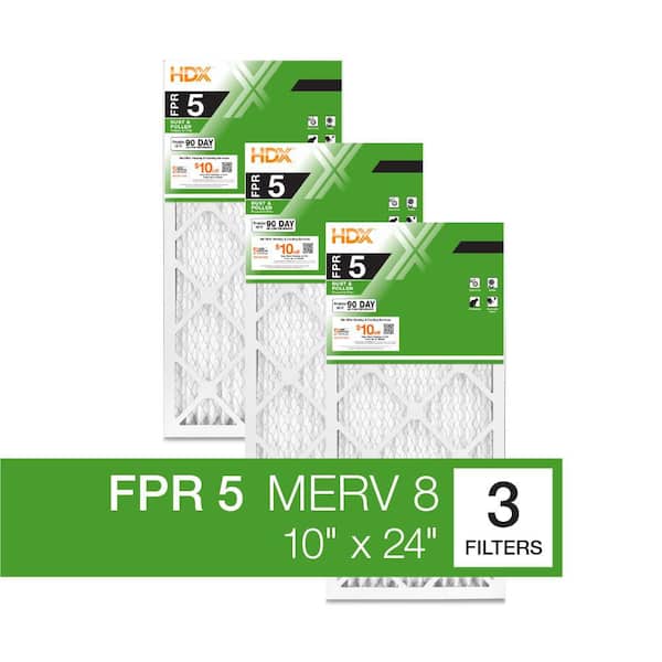 HDX 10 in. x 24 in. x 1 in. Standard Pleated Air Filter FPR 5, MERV 8 (3-Pack)