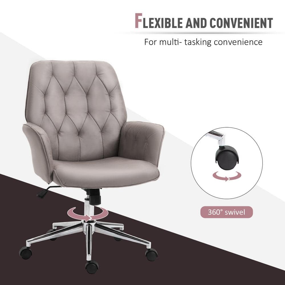 Light Grey Leather Swivel Task Chair with Chrome Base
