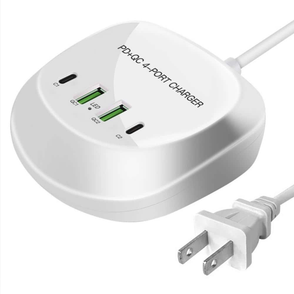 Etokfoks White 40 Watt Usb Fast Charger 4 Port 2 Type A And 2 Type C 20 Watt Fast Charging Station