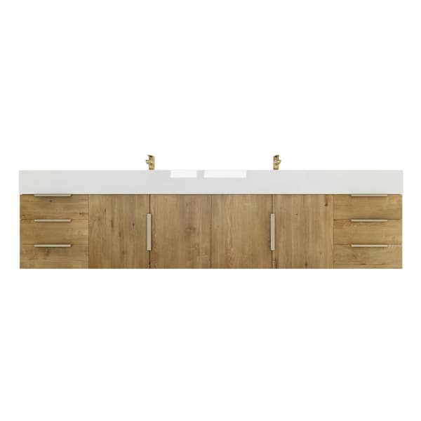 Bethany 84 in. W x 20 in. D x 22 in. H Double Sink Floating Bath Vanity in Oak with White Acrylic Top