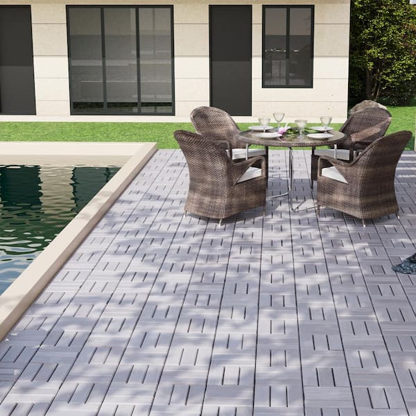 BTMWAY 1 ft. x 1 ft. Square Interlocking Acacia Wood Patio