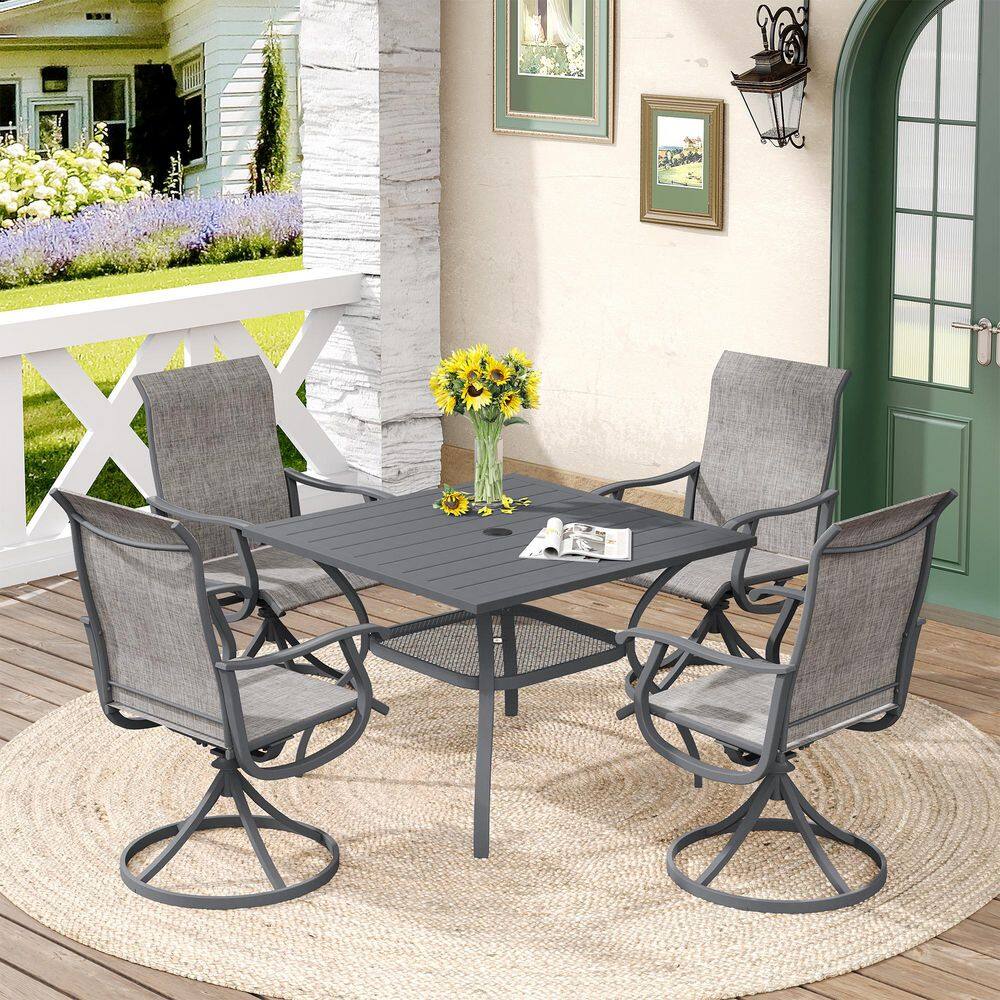 All Weather 5-Piece Metal Outdoor Dining Set with 37.8 in. Grey Square Table and 4 Grey Swivel Dining Chairs price history on PriceWatchPro