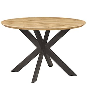 Ravenna 47 in. Modern Round Wood Dining Table with Metal x-Shaped Legs in Natural Wood