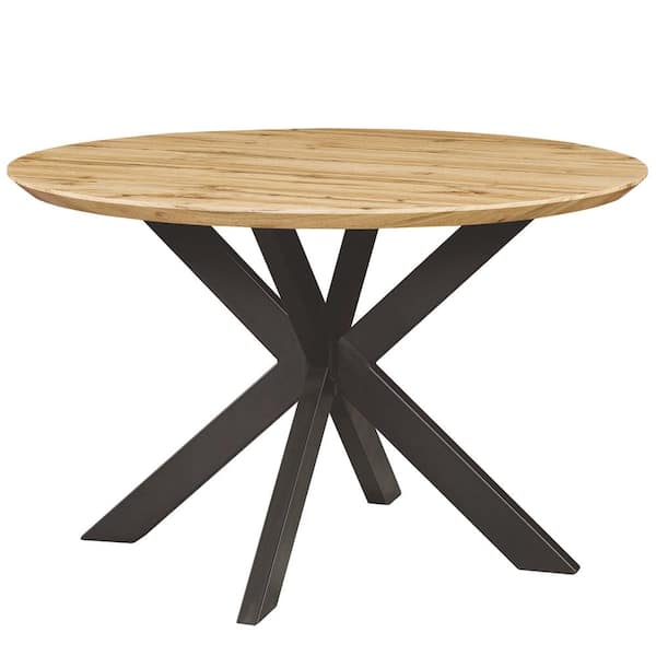 Leisuremod Ravenna 47 in. Modern Round Wood Dining Table with Metal x-Shaped Legs in Natural Wood