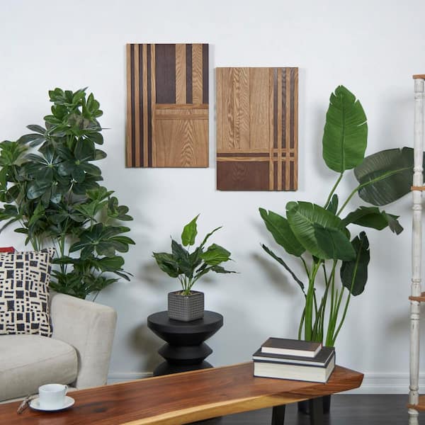 Novogratz Wooden Brown Handmade Carved Two-Toned Geometric Wall Art Decor