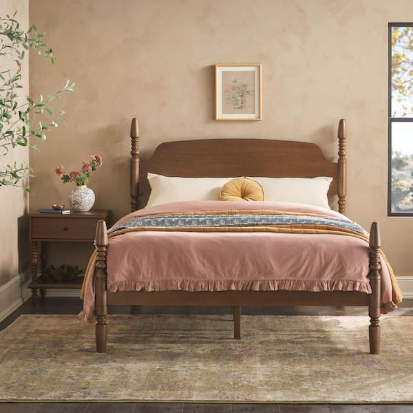Modern Farmhouse Easy Assembly 2-Piece Dark Brown Solid Wood 1-drawer Nightstand and Queen Bed Bedroom Set