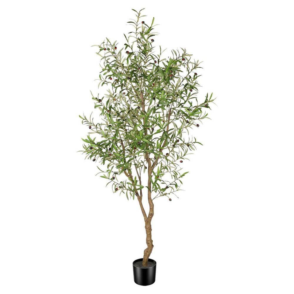 UUDULY 84.00 in. Artificial Olive Tree in Cement Planter Realistic Faux ...