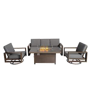 Aluminum Patio Conversation Set with Gray Cushions and 55.12 in Fire Pit Table Sofa Set - 2 Swivel plus 3-Seater Sofa