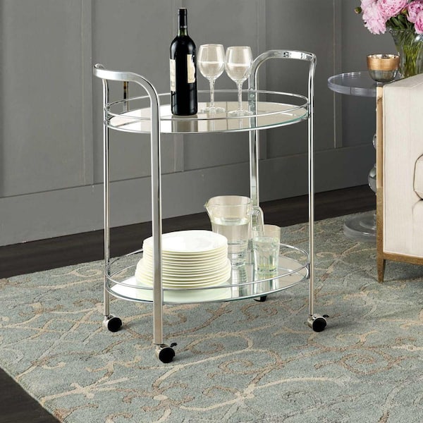 Benjara Chrome Contemporary Serving Cart