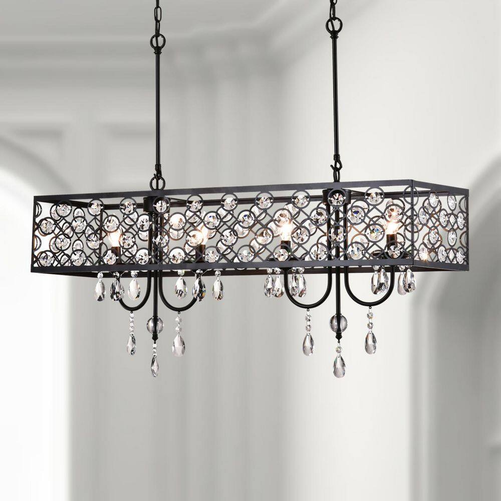 Indianapolis 4-Light 36.6 in. Black Crystal Modern Rectangle Dimmable Chandeliers Dining Kitchen Foyer Lighting price history on PriceWatchPro