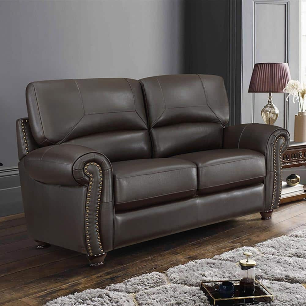 Brennen 62 5 In W Dark Brown Leather Loveseat 9269DB 2 The Home Depot   Dark Brown Loveseats 9269db 2 64 1000 